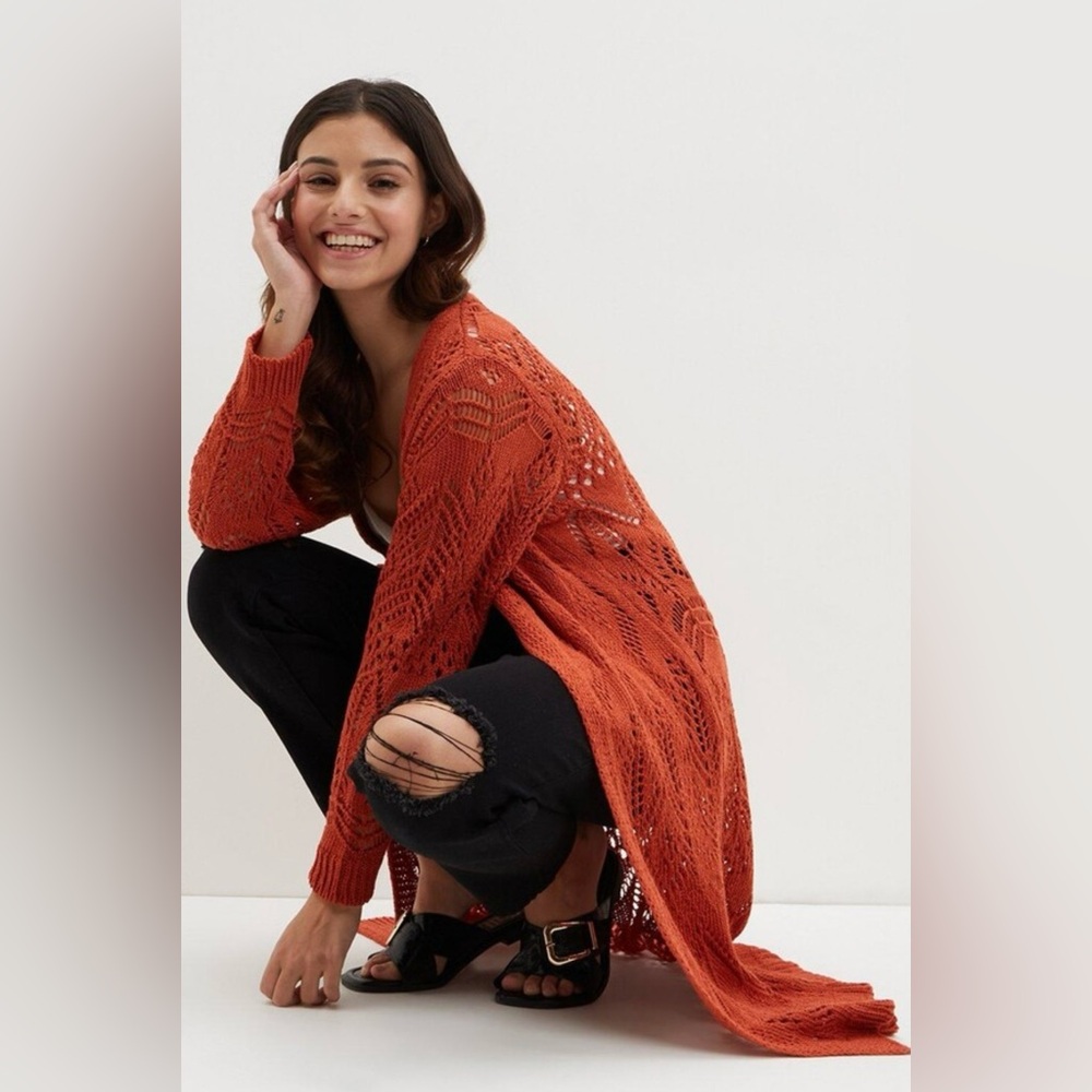 Philosophy women’s size M, loose woven long line cardigan rust color‎ sweater